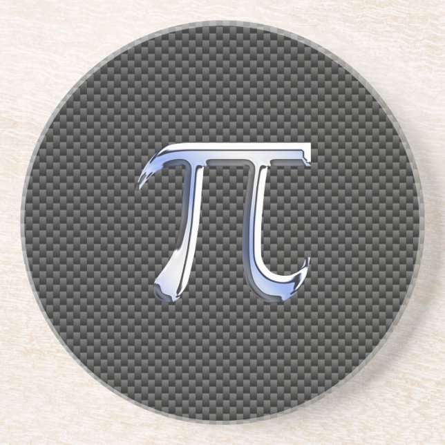 Silver Chrome Like Pi Symbol on Carbon Fiber Drink Coaster (Front)