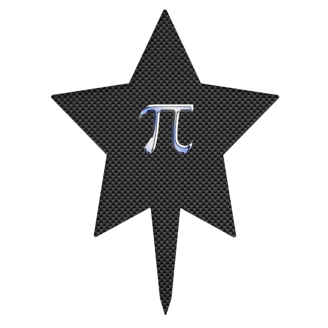 Silver Chrome Like Pi Symbol on Carbon Fiber Print Cake Topper (Front)