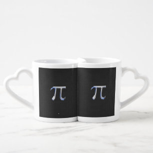 Silver Chrome Like Pi Symbol on Carbon Fiber Print Coffee Mug Set