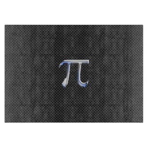 Silver Chrome Like Pi Symbol on Carbon Fiber Print Cutting Board