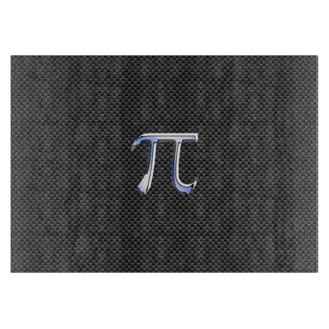 Silver Chrome Like Pi Symbol on Carbon Fiber Print Cutting Board (Front)