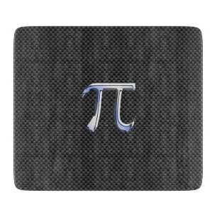 Silver Chrome Like Pi Symbol on Carbon Fiber Print Cutting Board