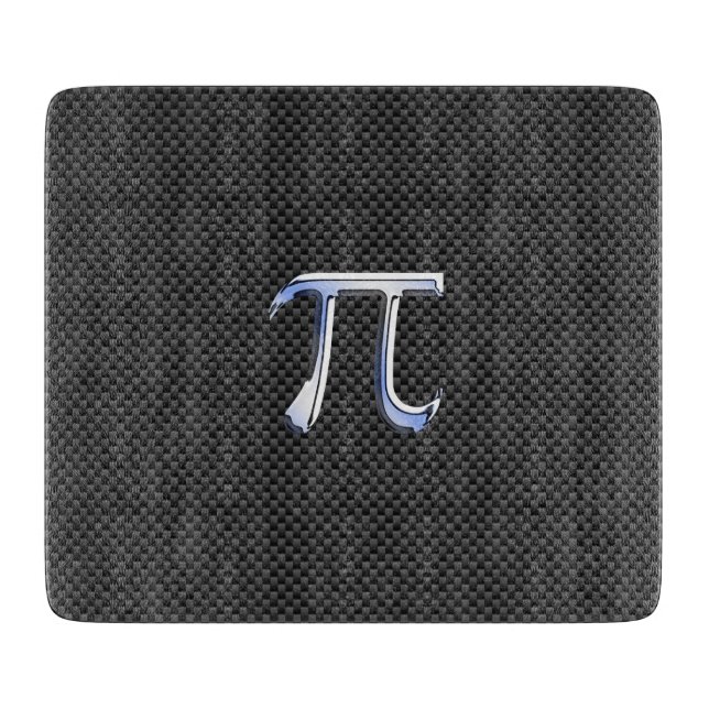 Silver Chrome Like Pi Symbol on Carbon Fiber Print Cutting Board (Front)