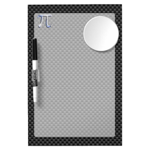 Silver Chrome Like Pi Symbol on Carbon Fiber Print Dry Erase Board With Mirror