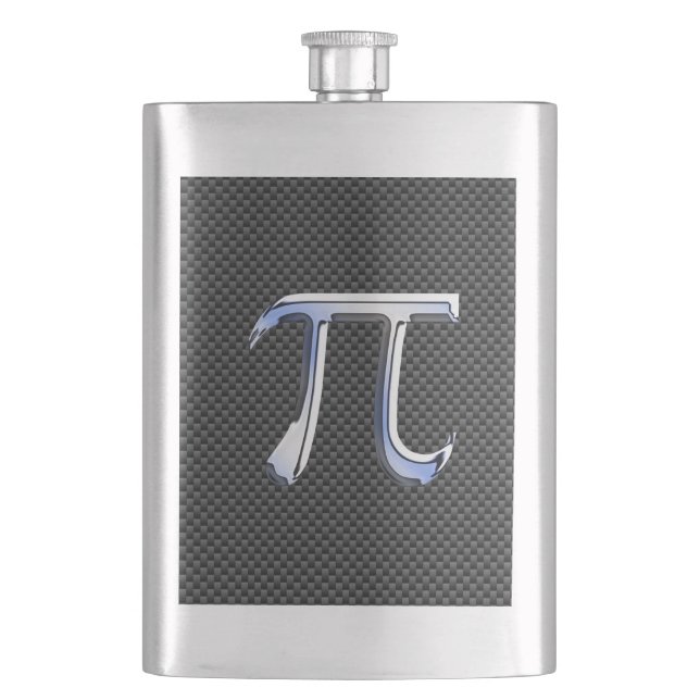 Silver Chrome Like Pi Symbol on Carbon Fiber Print Flask (Front)