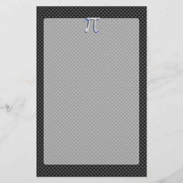 Silver Chrome Like Pi Symbol on Carbon Fiber Print Stationery (Front)