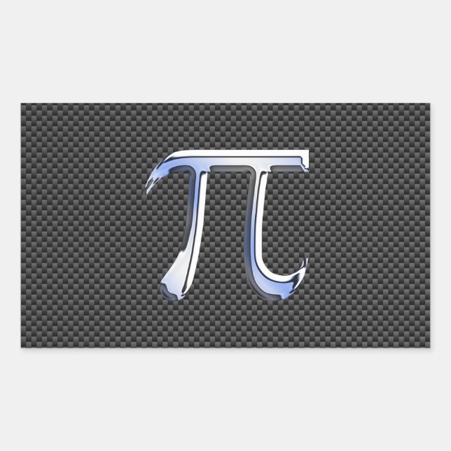 Silver Chrome Like Pi Symbol on Carbon Fiber Rectangular Sticker (Front)