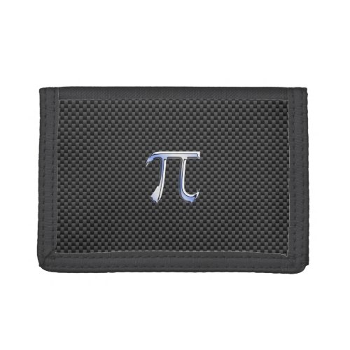 Silver Chrome Like Pi Symbol on Carbon Fiber Trifold Wallet