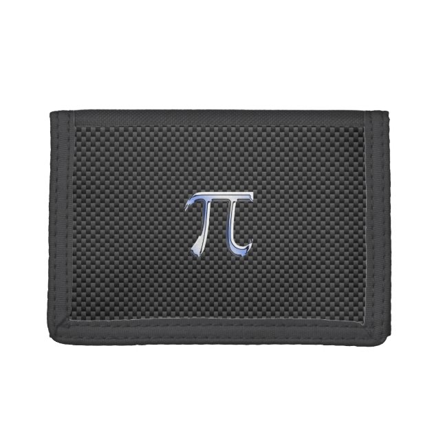 Silver Chrome Like Pi Symbol on Carbon Fiber Trifold Wallet (Front)