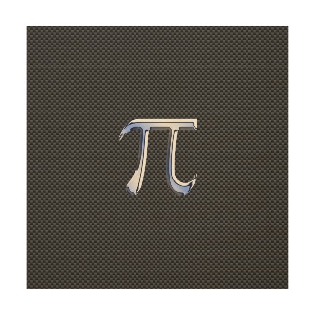 Silver Chrome Like Pi Symbol on Carbon Fiber Wood Wall Decor (Front)