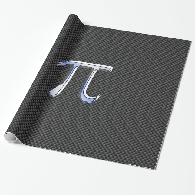 Silver Chrome Like Pi Symbol on Carbon Fiber Wrapping Paper (Unrolled)