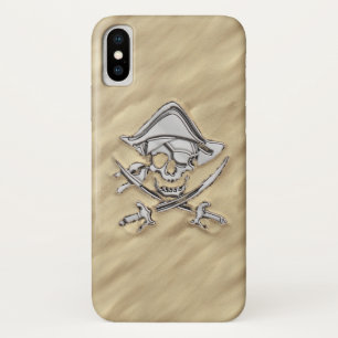 Silver Chrome Like Pirate Skull in the Sand iPhone X Case