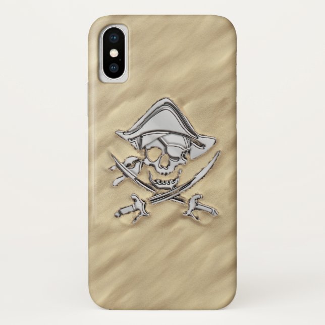 Silver Chrome Like Pirate Skull in the Sand Case-Mate iPhone Case (Back)