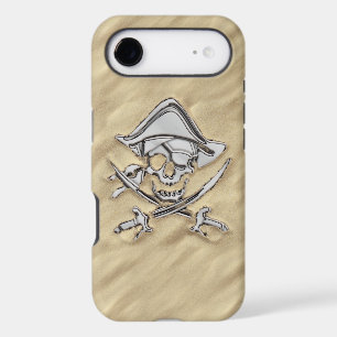 Silver Chrome Like Pirate Skull in the Sand iPhone 17 Air Case
