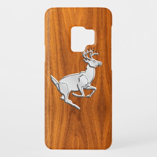 Silver Chrome Like Running Deer on Fine Teak Print Case_Mate Samsung Galaxy S9 Case