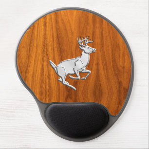 Silver Chrome Like Running Deer on Fine Teak Print Gel Mouse Pad
