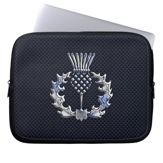 Silver Chrome Like Scottish Thistle Laptop Sleeve (Front)