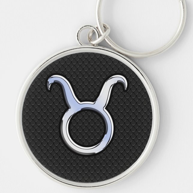 Silver Chrome Like Taurus Zodiac Sign Decor Keychain (Front)