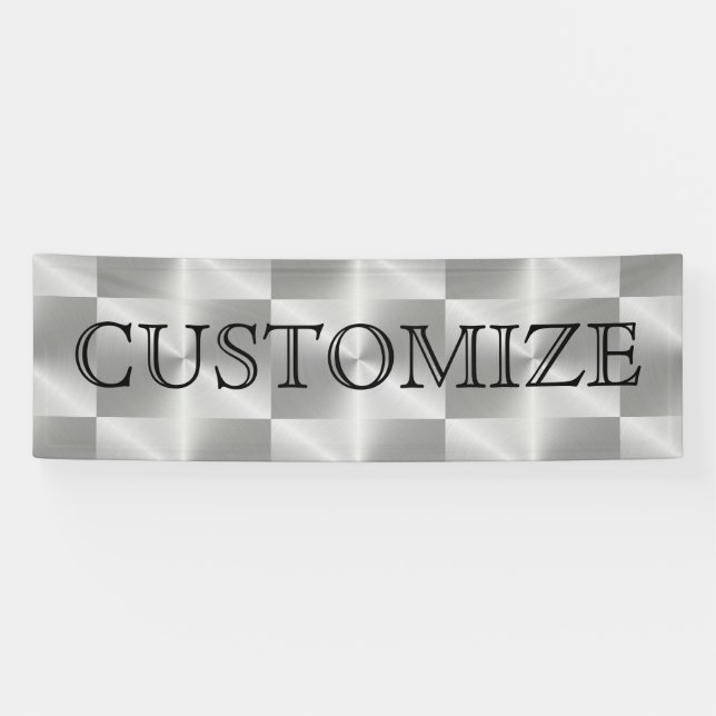Silver Chrome Metal Geometric Modern Party Banner (Horizontal)