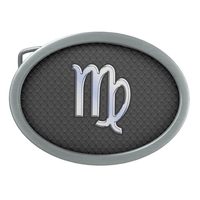 Silver Chrome Virgo Zodiac Sign on snake skin Belt Buckle (Front)