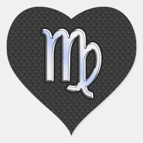 Silver Chrome Virgo Zodiac Sign on snake skin Heart Sticker