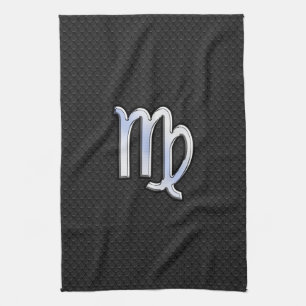 Silver Chrome Virgo Zodiac Sign on snake skin Kitchen Towel