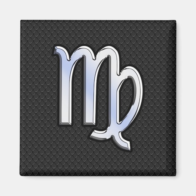 Silver Chrome Virgo Zodiac Sign on snake skin Magnet (Front)