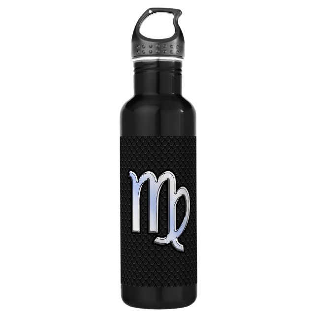 Silver Chrome Virgo Zodiac Sign on snake skin Stainless Steel Water Bottle (Front)