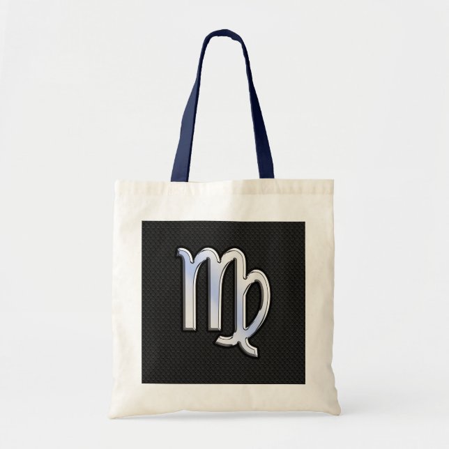 Silver Chrome Virgo Zodiac Sign on snake skin Tote Bag (Front)