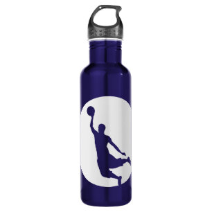 Silver Circle Silhouette Basketball Personalized Water Bottle