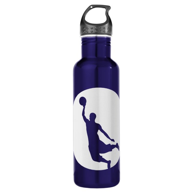 Silver Circle Silhouette Basketball Personalized Water Bottle (Front)