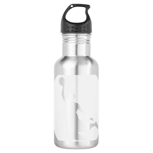Silver Circle Silhouette Basketball Personalized Water Bottle (Front)