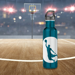 Silver Circle Silhouette Basketball Personalized Water Bottle