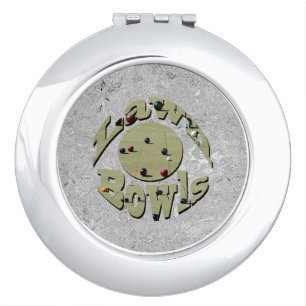 Silver Circular Lawn Bowls Picture Logo, Compact Mirror