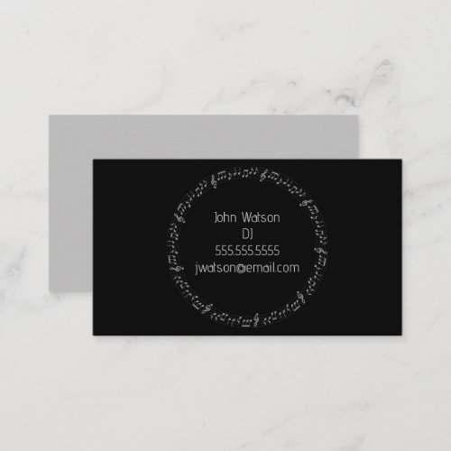 Silver Circular Musical Staff on Black Business Card