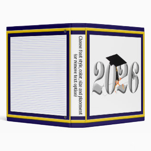 Silver Class of 2026 Graduation 3 Ring Binder