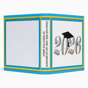 Silver Class of 2026 Graduation 3 Ring Binder