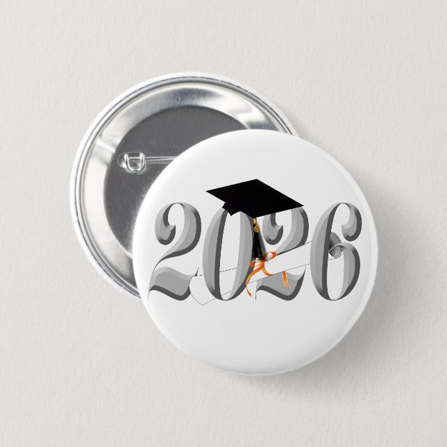  Silver Class of 2026 Graduation Button (Front & Back)