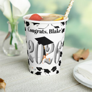 Silver Class of 2026 Graduation Paper Cups