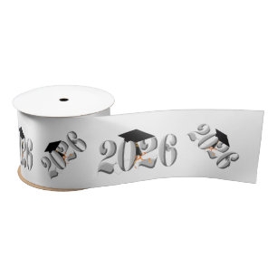 Silver Class of 2026 Graduation Satin Ribbon