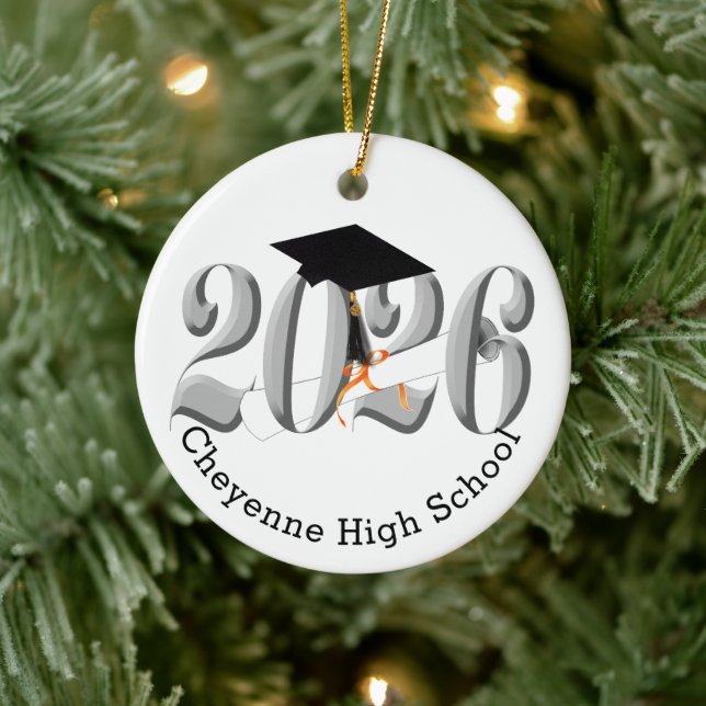 Silver Class of 2026 Photo Graduation Ceramic Ornament (Tree)
