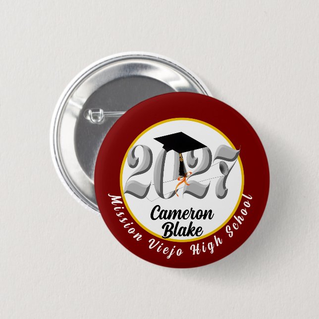 Silver Class of 2027 Graduation Button (Front & Back)