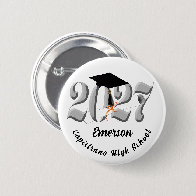 Silver Class of 2027 Graduation Button (Front & Back)