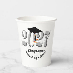 Silver Class of 2027 Graduation Paper Cups