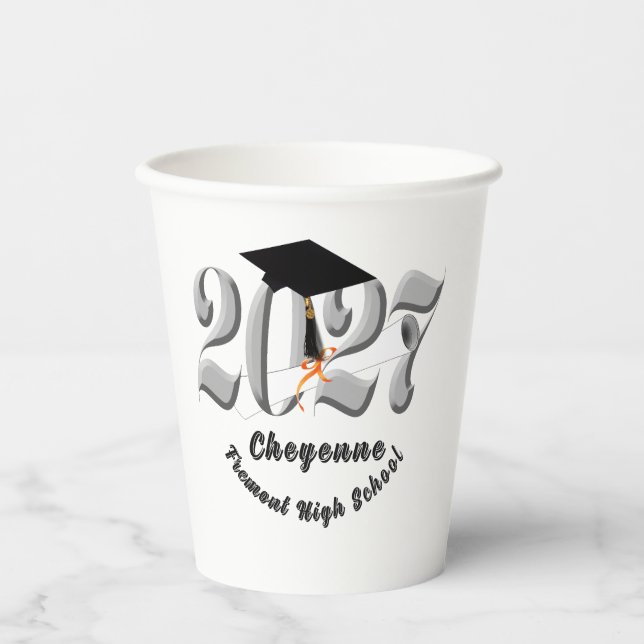 Silver Class of 2027 Graduation Paper Cups (Front)