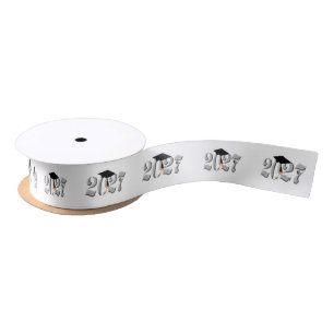 Silver Class of 2027 Graduation Satin Ribbon