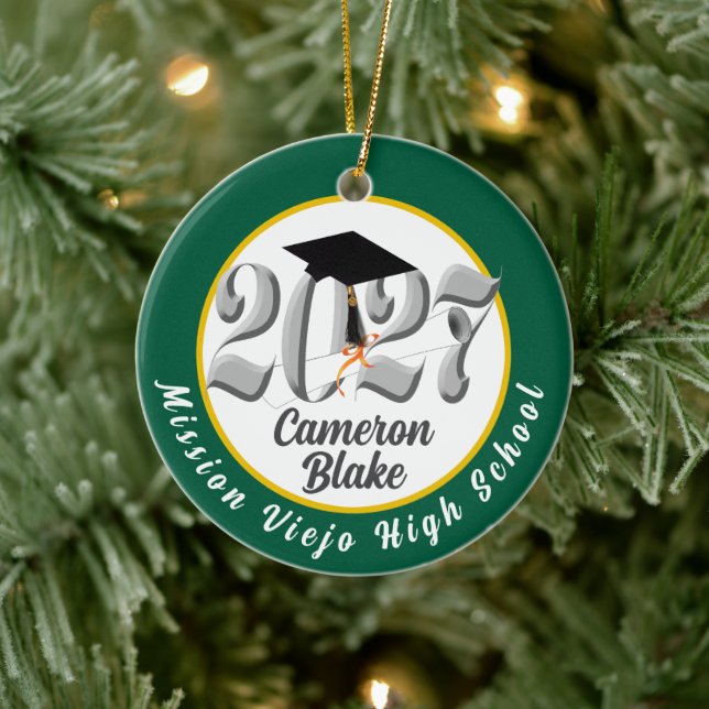 Silver Class of 2027 Photo Graduation Ceramic Ornament (Tree)