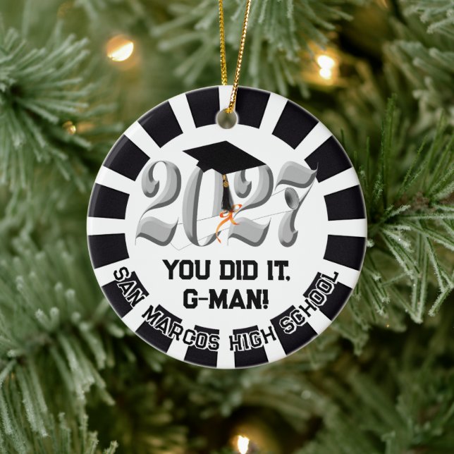 Silver Class of 2027 Photo Graduation Ceramic Ornament (Tree)