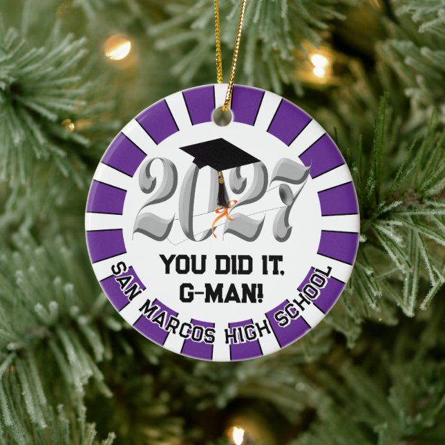 Silver Class of 2027 Photo Graduation Ceramic Ornament (Tree)