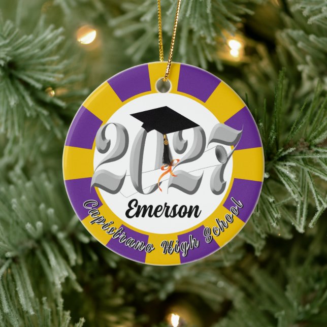 Silver Class of 2027 Photo Graduation Ceramic Ornament (Tree)